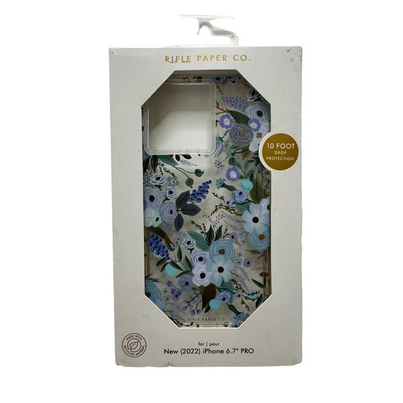 RIFLE PAPER CO *NEW* Clear Garden Party Blue Case for Apple iPhone 14 PRO 6.7" - Picture 1 of 6